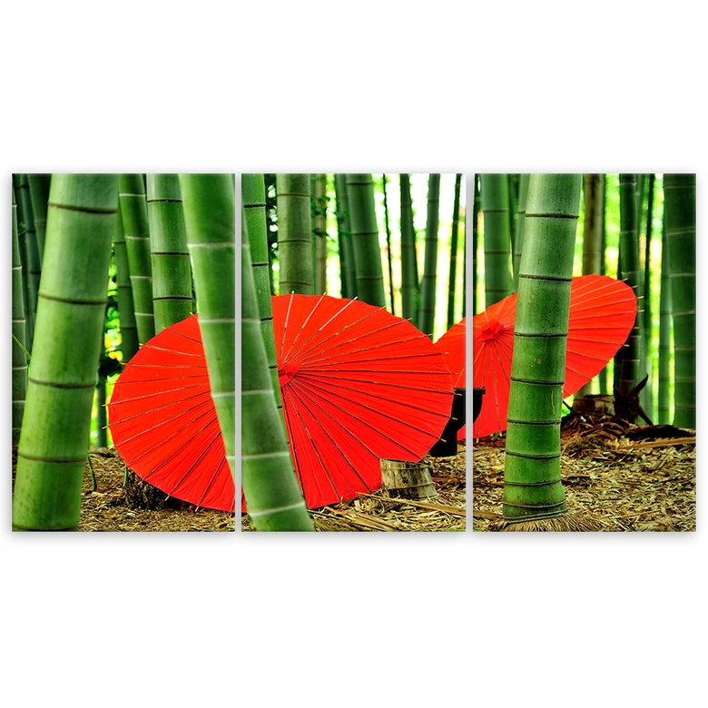 Tableau sur Toile en 3 parties Parapluies en bambou du Japon 