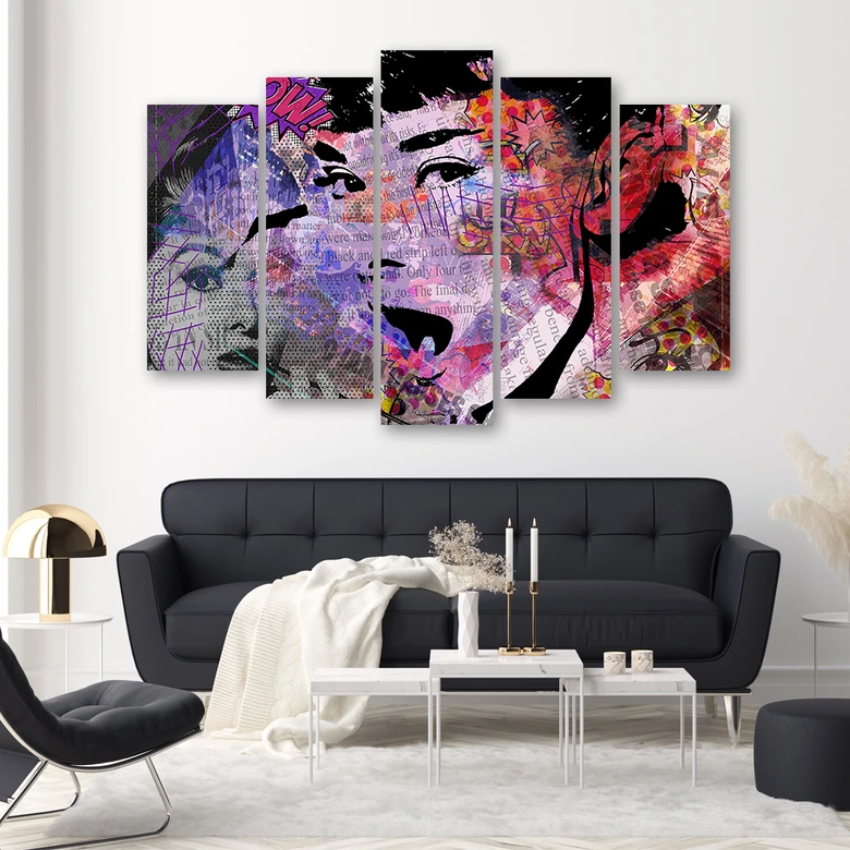 Leinwandbild 5 teilig, Audrey Hepburn 