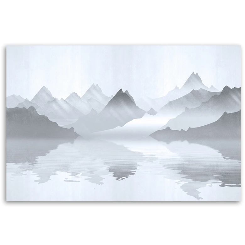 Canvasbillede, Abstraktion af bjerge ved havet 