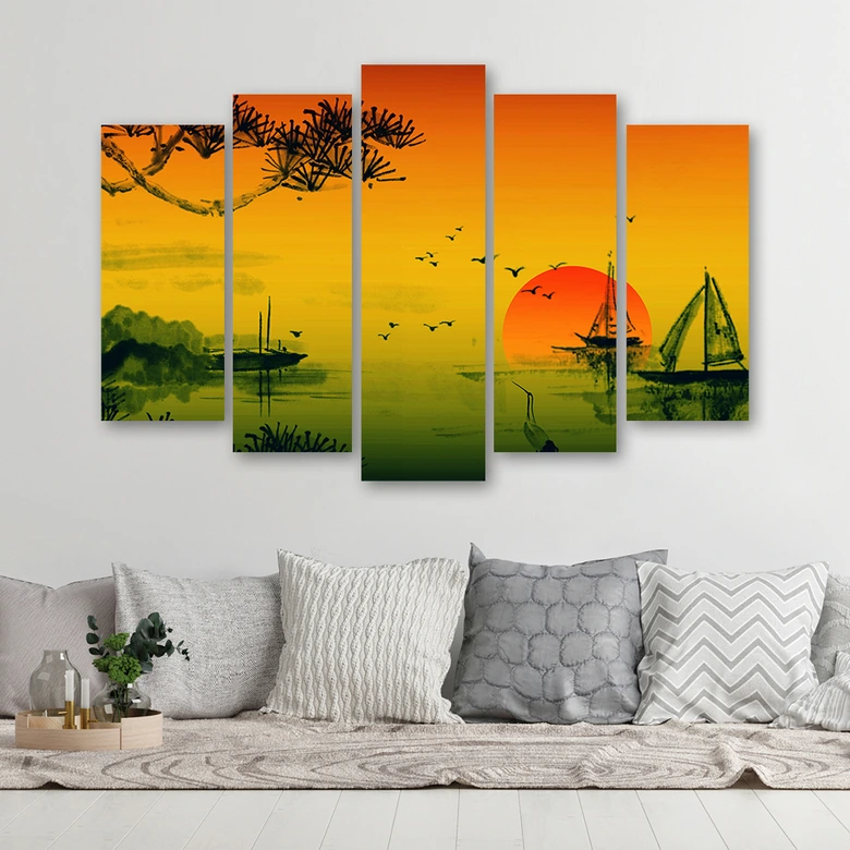 Leinwandbild 5 teilig, Landschaft Japan 
