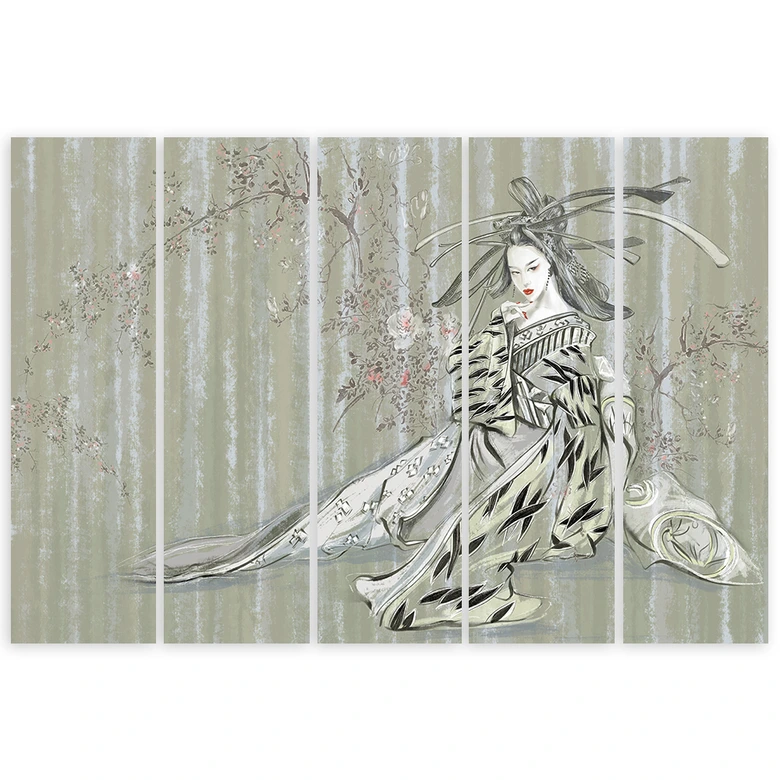 Leinwandbild 5 teilig, Traditioneller japanischer Geisha 