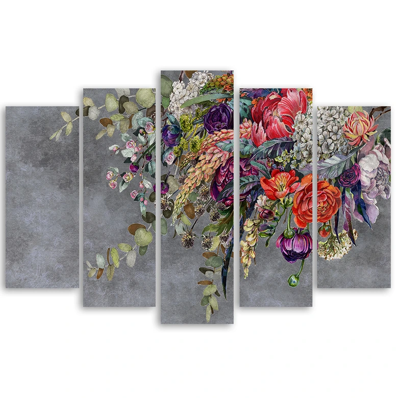 Canvas print 5 stuks, boeket bloemen 