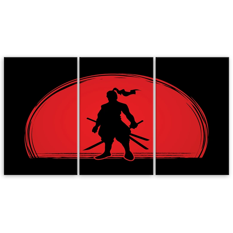 3-delige canvasprint, Samurai Japan Sun 