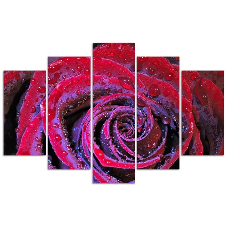 Lærredstryk 5 styk, rosenblomst rød 