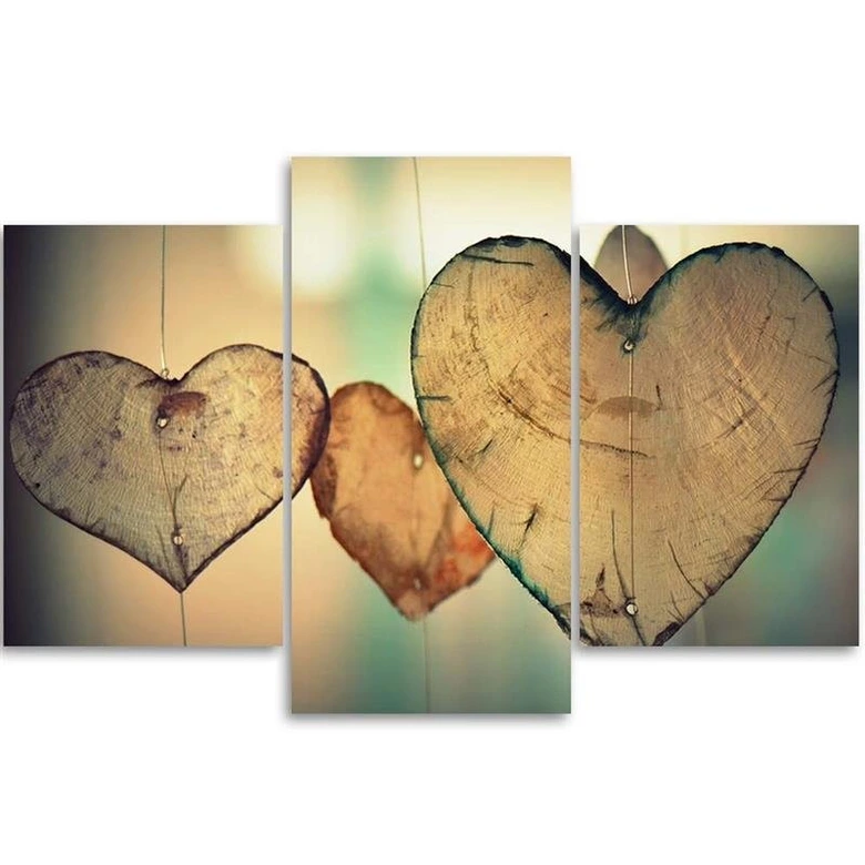 3-delt lærredstryk Heart Wood Love Retro 