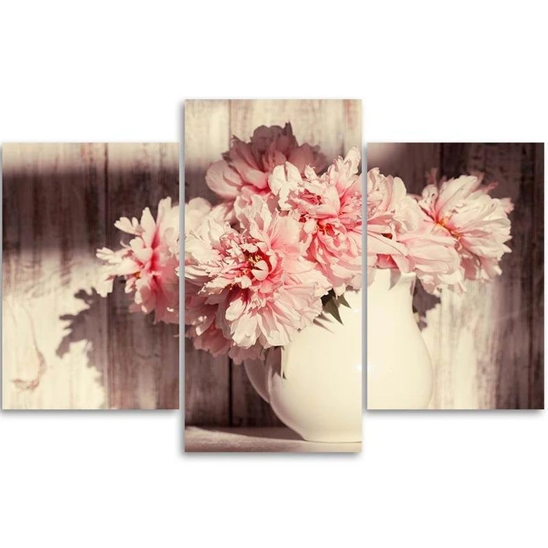 Leinwandbild 3-teilig, Blumenstrauß Vase Vintage 