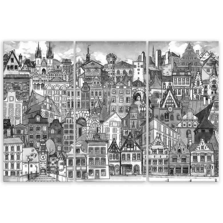3 stykke lærredstryk, Happy City 
