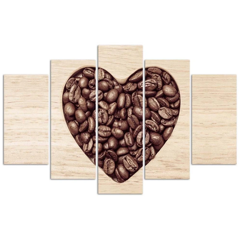 Tableau sur toile 5 pièces, coeur de café 