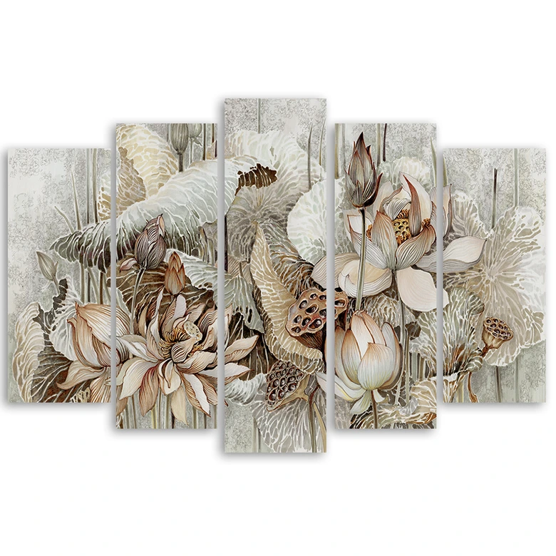 5 stykke lærredstryk, Saint Lotus-blomster 