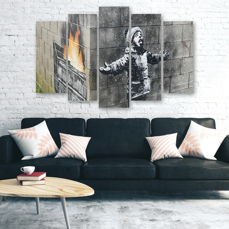 5-delige canvasprint, Banksy Smog Boy Street 