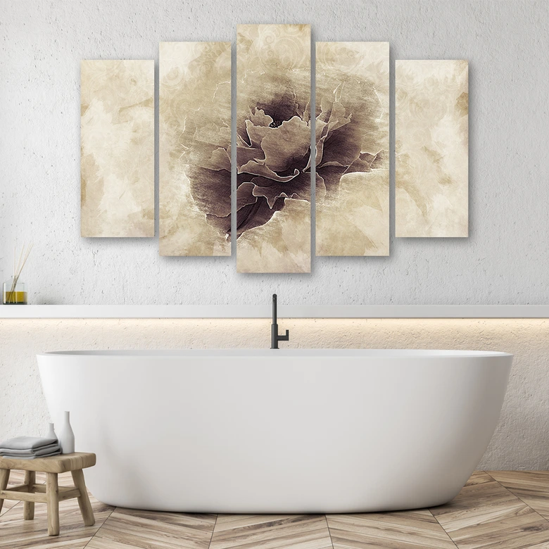 Leinwandbild 5 teilig, Rose Flower Vintage Beige 