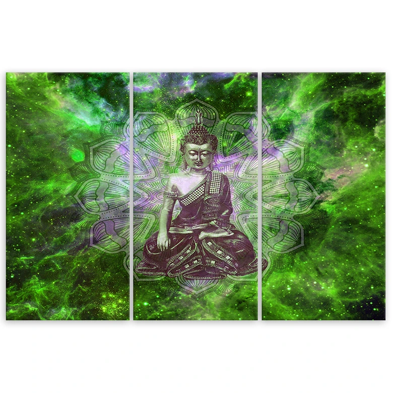 Leinwandbild 3-teilig, Buddha Mandala Natur Grün 