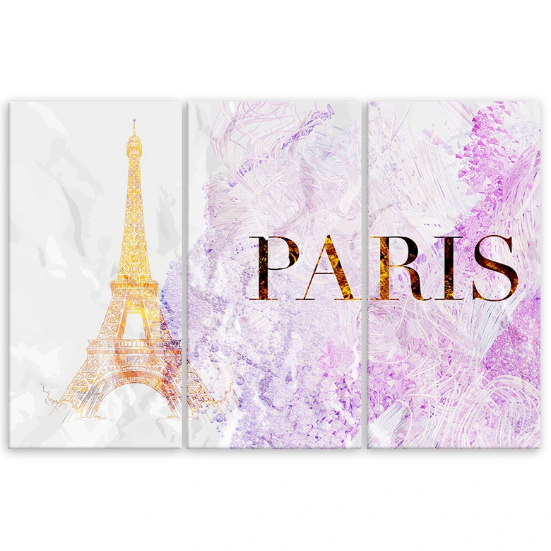 Leinwandbild 3-teilig, Pariser Eiffelturm Glamour 