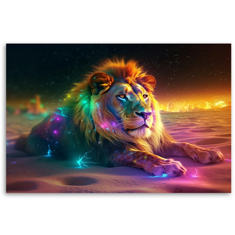 Leinwandbild, Tier AI Löwe Abstraktion Neon 