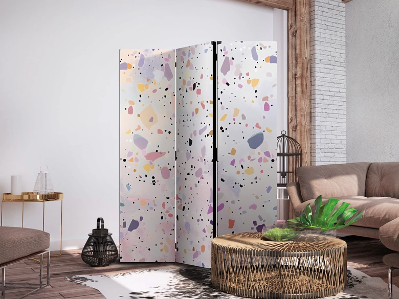 Paravent, Raumteiler freistehend, Trennwand - Terrazzo in Confetti Style - Violet-Pink - Colorful Pattern 