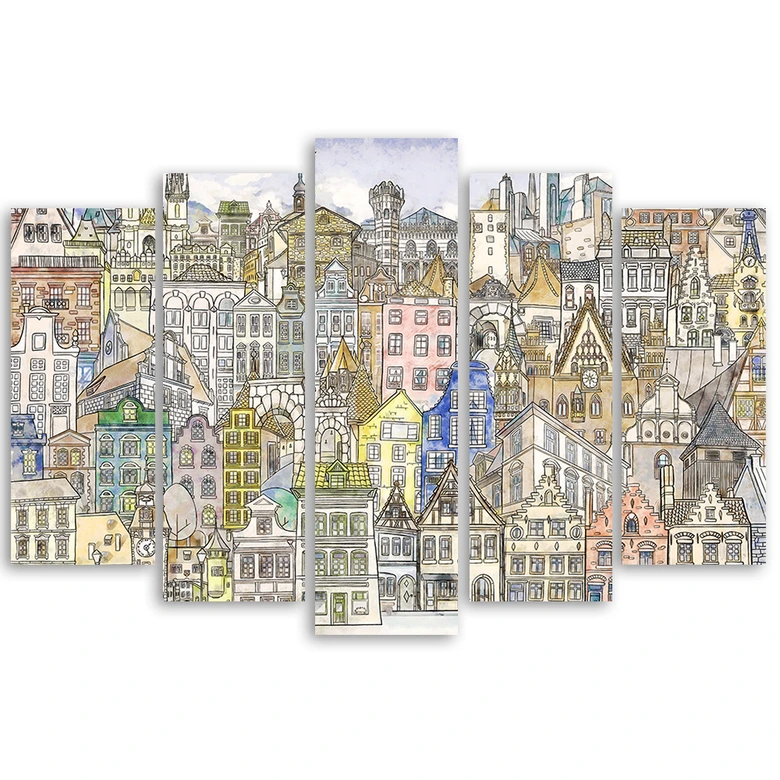 Leinwandbild 5 teilig, Fröhliche Stadt 