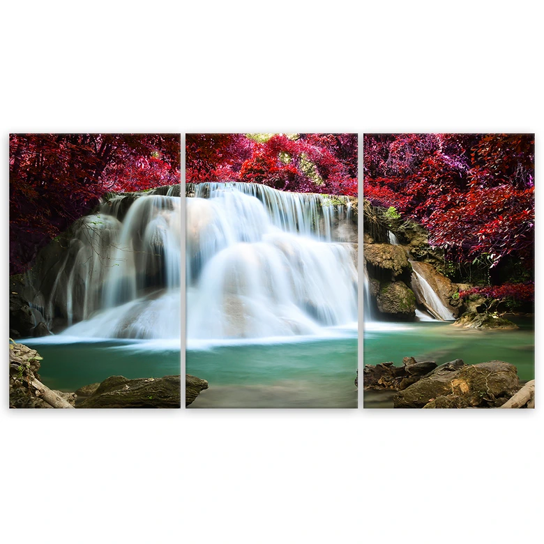 Leinwandbild 3-teilig, Wasserfall Wald Berg 