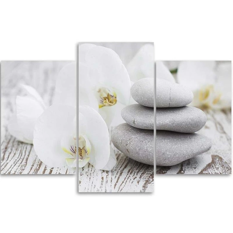 3-delige canvasprint, orchideeën Zen Spa-stenen 