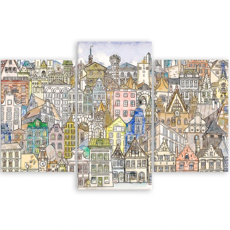 Leinwandbild 3 teilig, Fröhliche Stadt 