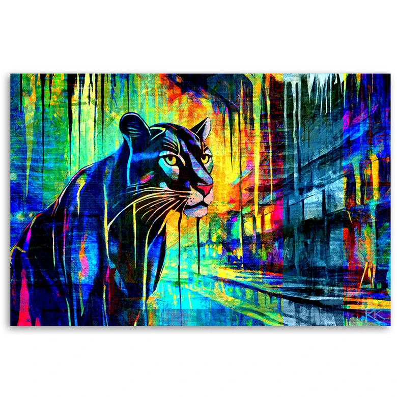 Leinwandbild, Panther Tiere Abstraktion 