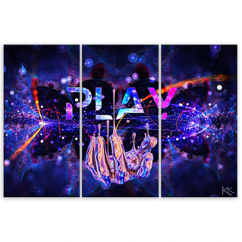 Leinwandbild 3 teilig, Neon mit dem Inschriftspiel 