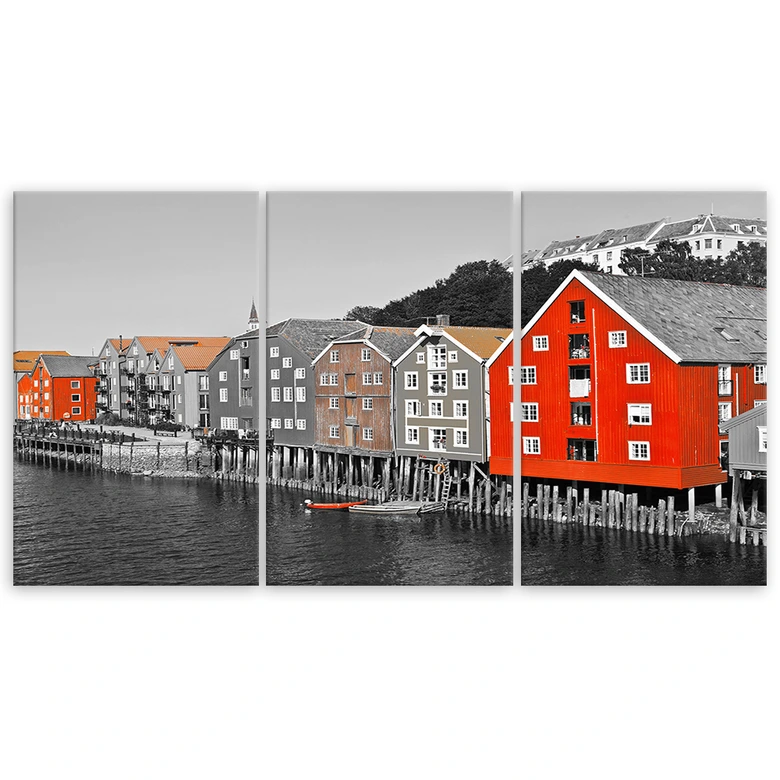 Leinwandbild 3-teilig, Gebäude Meer 
