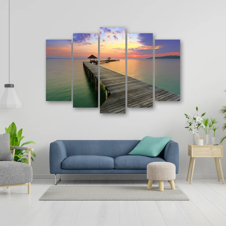Canvasdoek 5 stuks, jetty lake sky paars 