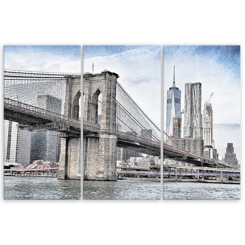 Leinwandbild 3-teilig, Brooklyn Bridge Stadt New York 