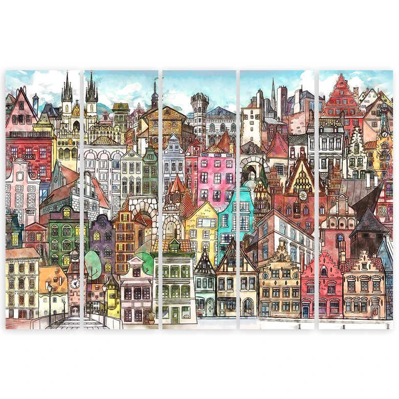 Leinwandbild 5 teilig, Fröhliche Stadt 