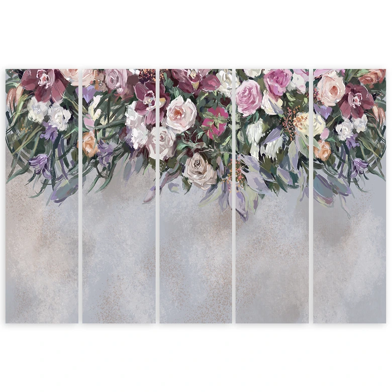 Leinwandbild 5 teilig, Blumen überwachsen 
