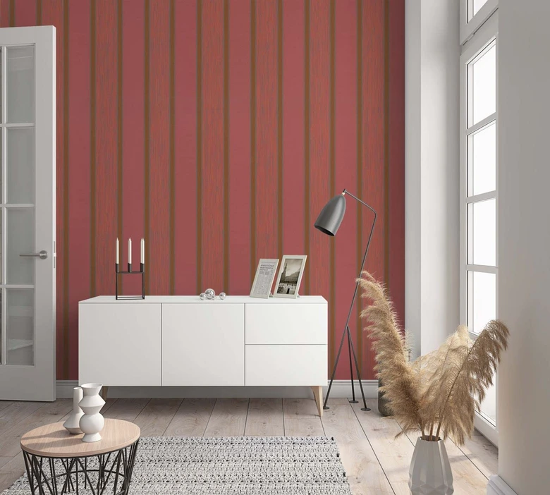 Vliestapete Blockstreifen Streifen Modern, Klassisch, Shabby Chic in Rot  
