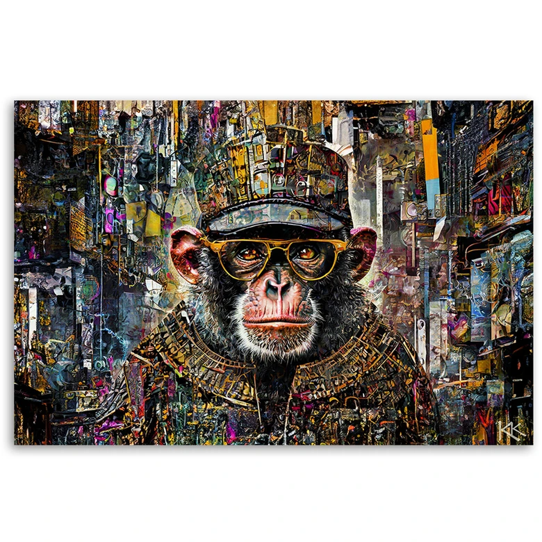 Leinwandbild, Affe mit bunten Akzenten 
