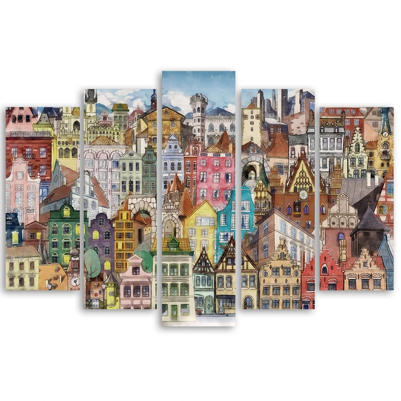 Leinwandbild 5 teilig, Fröhliche Stadt 