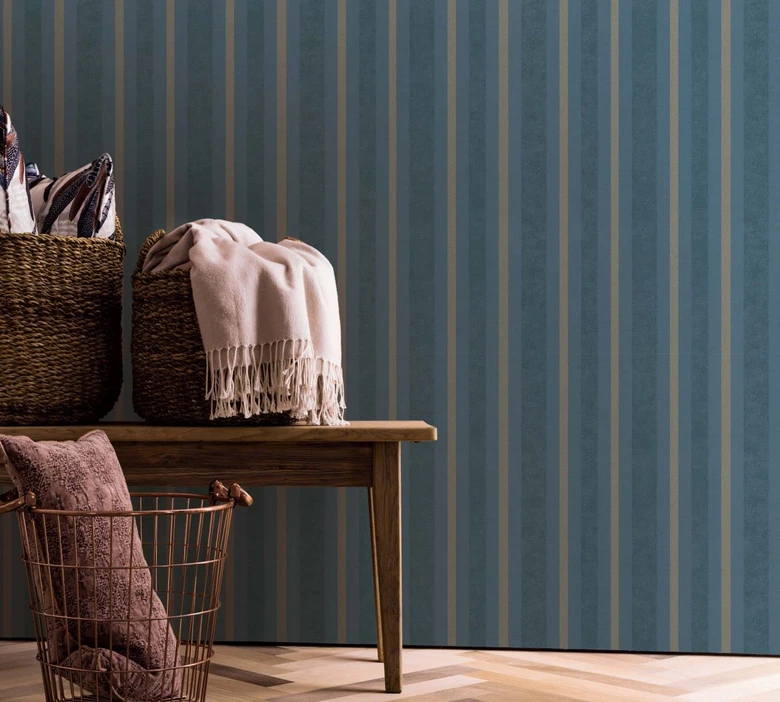 Vliestapete Streifen Klassisch, Romantisch, Opulent in Blau  