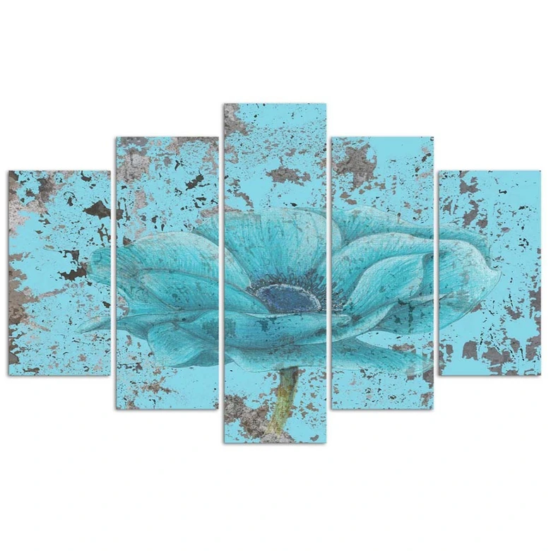 5-delige canvas print blauwe vintage bloem 