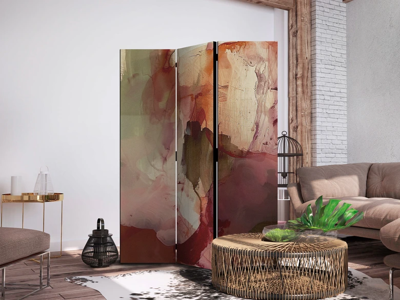 Paravent, Raumteiler freistehend, Trennwand - Rose Abstraction - Spilled Watercolor Paint in Spring Colors 