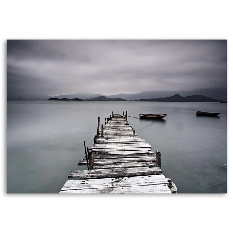 Leinwandbild, Steg Wintersee Landschaft 