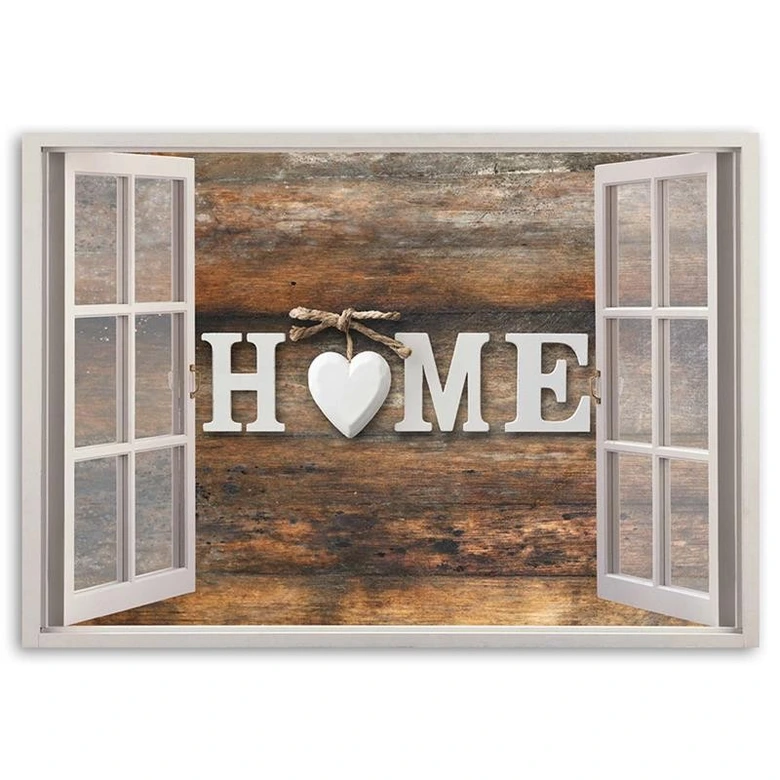 Leinwandbild, Fensterblick Home Herz Retro 