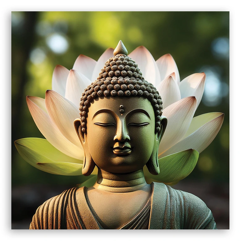 Leinwandbild Buddha-Statue Blume 