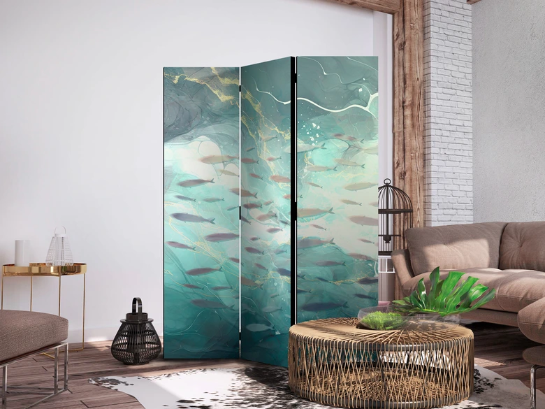 Paravent, Raumteiler freistehend, Trennwand - Escaping Fish in Muted Colors Among Sea Depths 