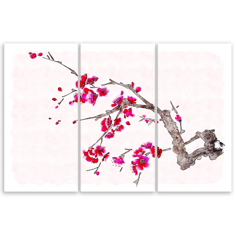 Leinwandbild 3-teilig, Kirschblüte Japan Natur 