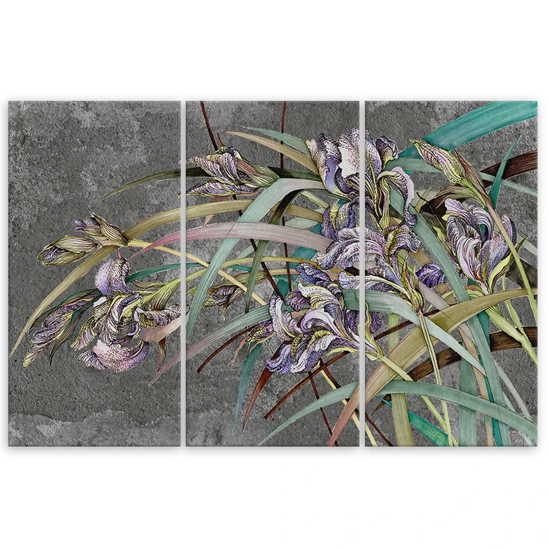 3-delige canvas print, Iris bloemen in de wind 