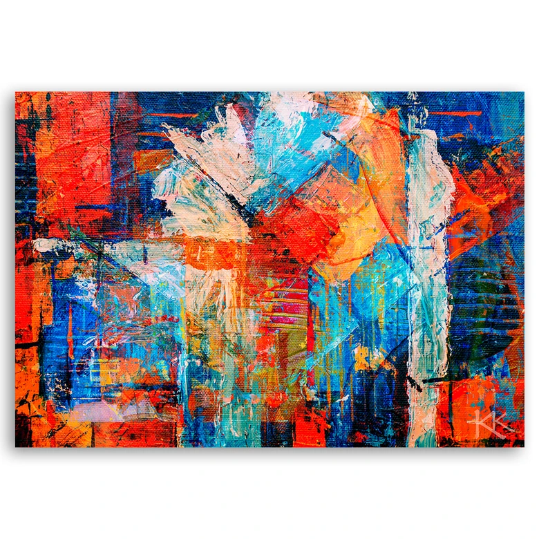 Leinwandbild, Bunte Handgemalt Abstrakt 3D 