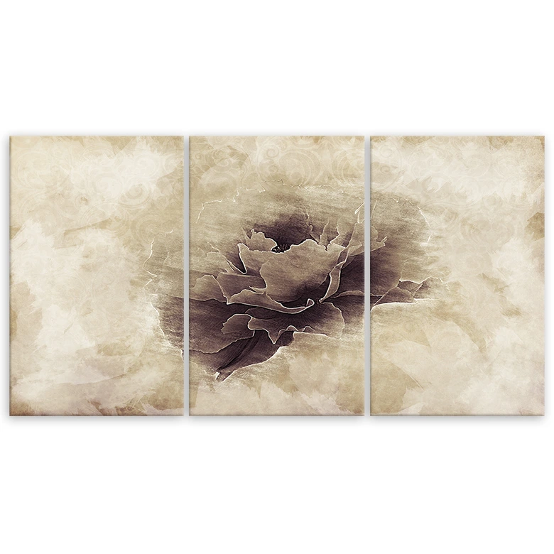 Leinwandbild 3-teilig, Rose Flower Vintage Beige 
