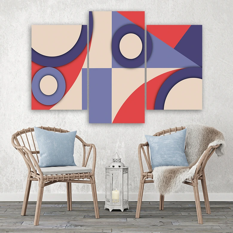 Leinwandbild 3 teilig, Geometrische Abstraktionsformen 