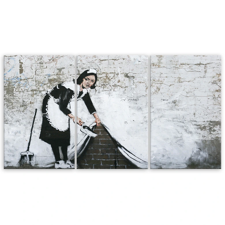 Impression sur toile en 3 parties, Banksy Maid Street Art 