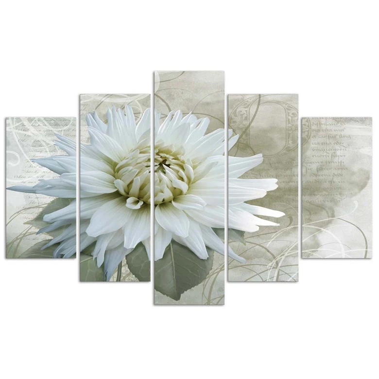 Wandbild 5-teilig, Weiße Blume Beige Vintage 