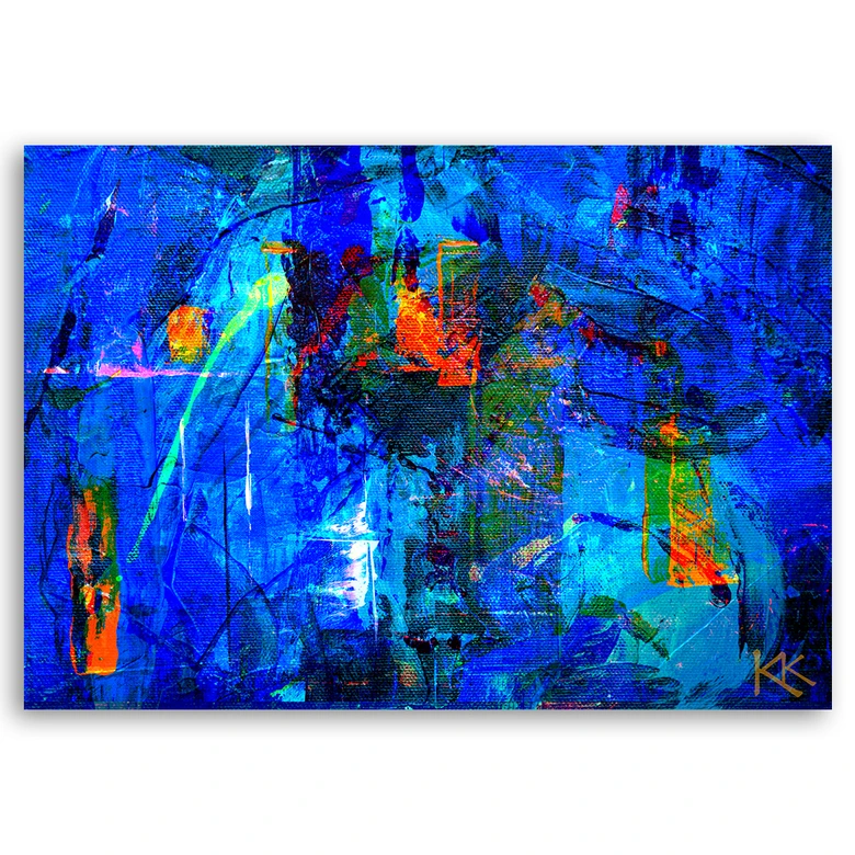 Leinwandbild, Blau Abstrakt handgemalt 