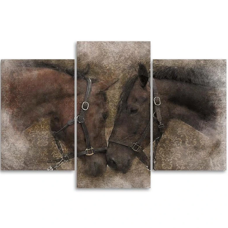 Leinwandbild 3-teilig, Pferde Tiere Braun 
