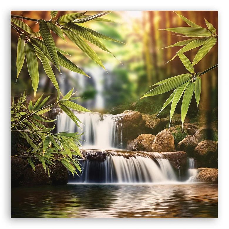 Leinwandbild Wasserfall Zen-Steine 
